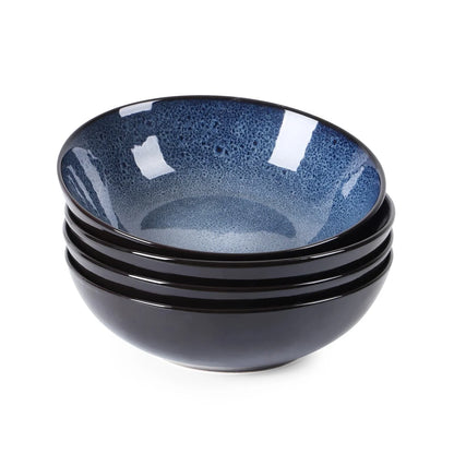Peacock Blue Ceramic Bowls - Set of 4 for Serving Soups, Salads, Desserts, and More