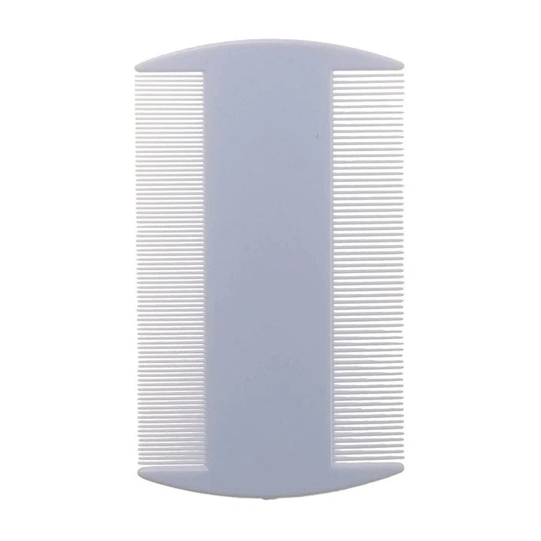 Double-edged fine-toothed plastic flea comb measuring 8cm by 7.5cm in rose red colour