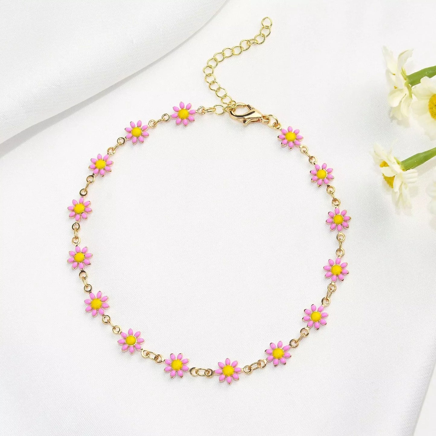 Little Daisy Anklet - Colorful floral ankle ring with adjustable fit