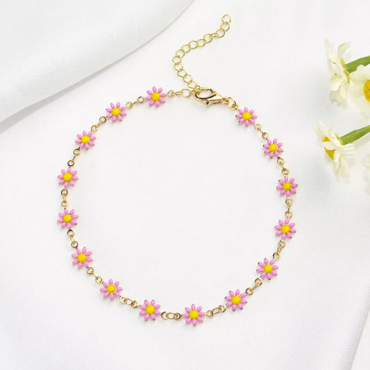 Little Daisy Anklet - Colorful floral ankle ring with adjustable fit