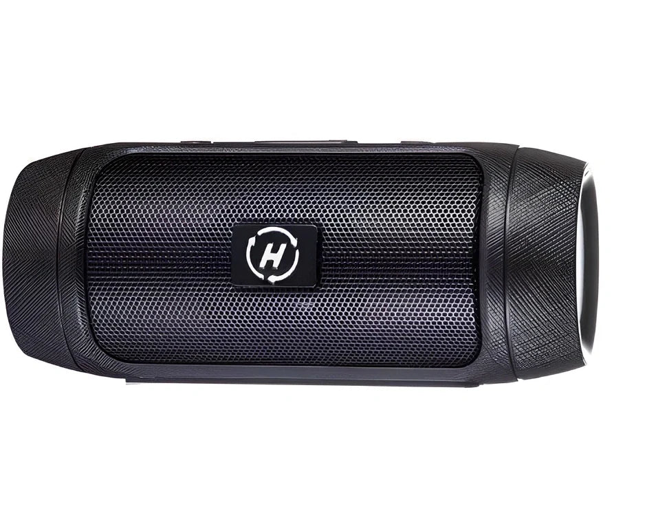 Compact blue Bluetooth speaker with USB charging port and card reader slot