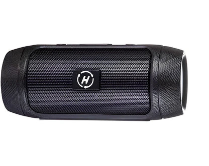 Compact blue Bluetooth speaker with USB charging port and card reader slot