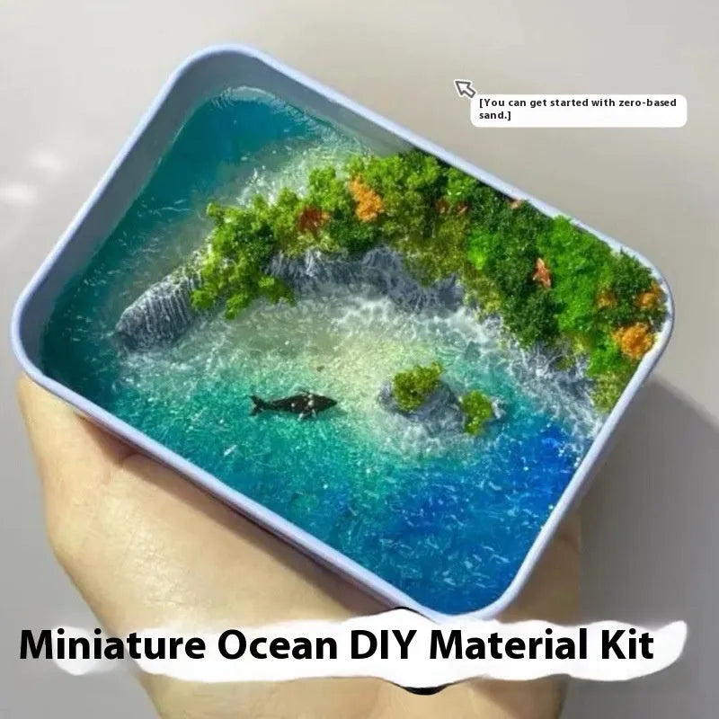 DIY bamboo marine landscape handmade model ornament with whales and sand details, approximately 15-20cm long
