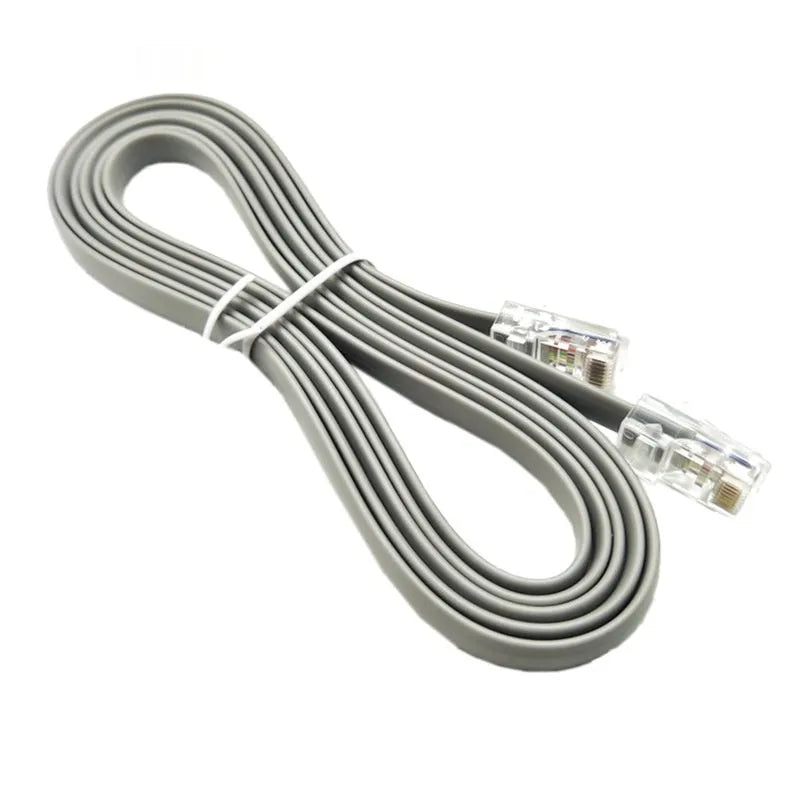 A silver grey CAT6 network cable with RJ-45 connectors, coiled to show its 2-metre length.