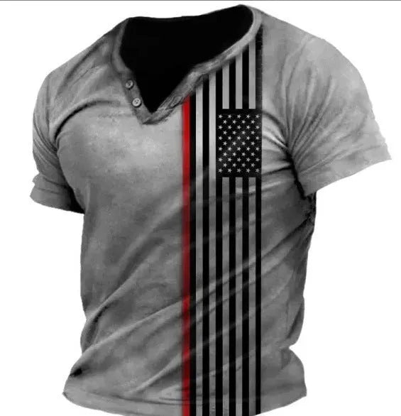 Men's grey 3D print pattern short sleeve polo shirt with lapel collar on a mannequin.