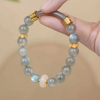 Grey moonstone bracelet for women with 8mm beads in a simple half-bracelet design