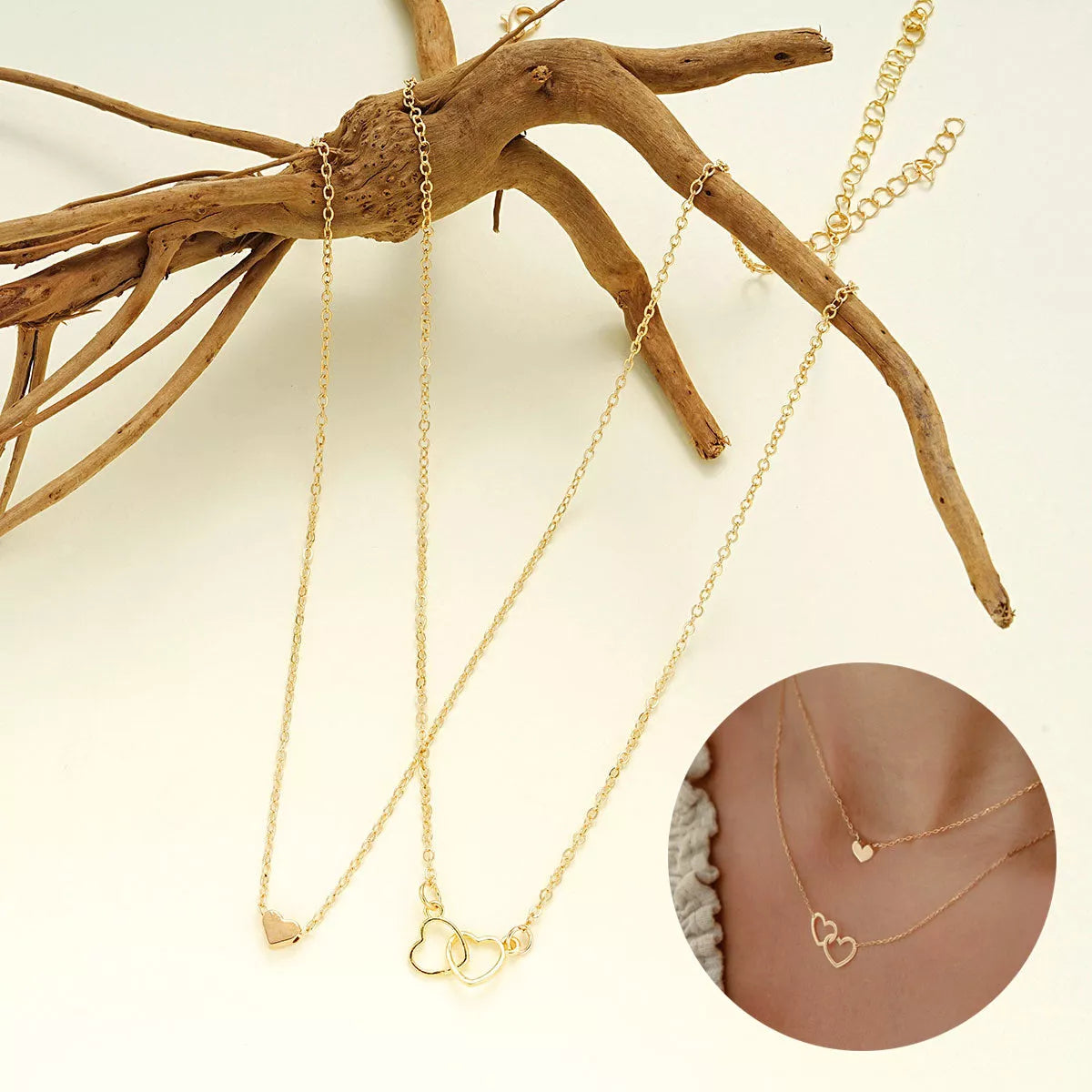 Hollow Cross Heart Pendant Double-layer Necklace in gold for women