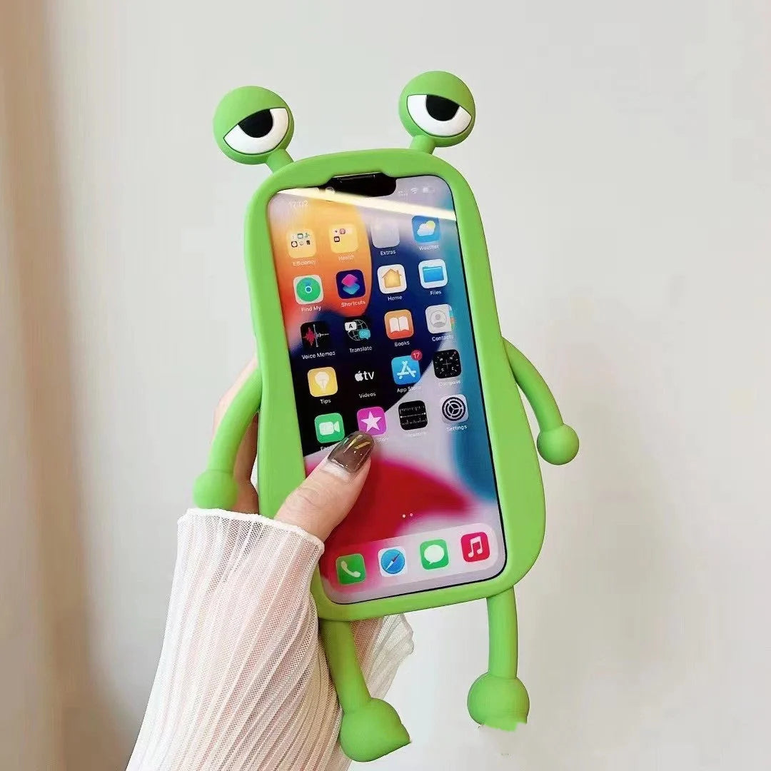 Cartoon Frog Silicone Shockproof iPhone Case in pink and green