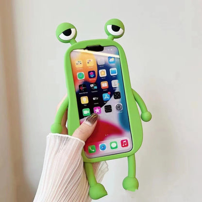 Cartoon Frog Silicone Shockproof iPhone Case in pink and green