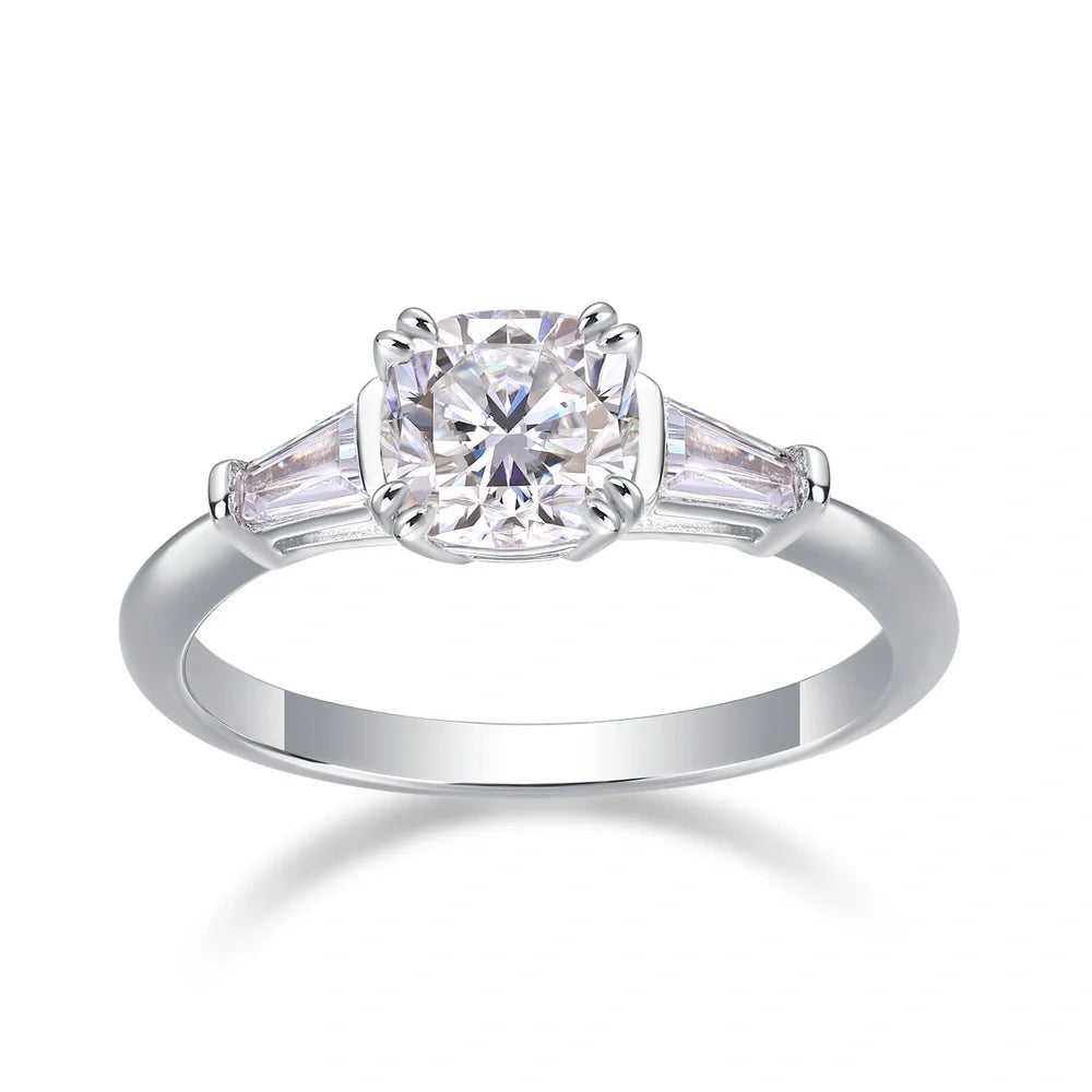 DESTINY wedding ring set with 6x6mm pillow-cut moissanite in platinum-plated S925 silver