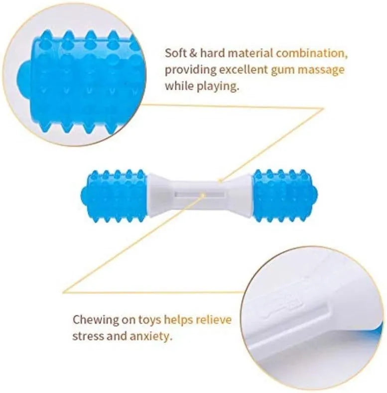 Dual-colour puppy teething chew toy for dental health, made from TPR and PU materials, suitable for dogs aged 2 to 8 months