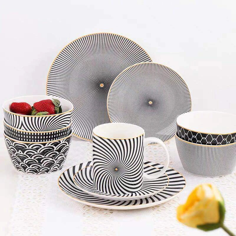 Nordic style geometric ceramic plate set for elegant dining