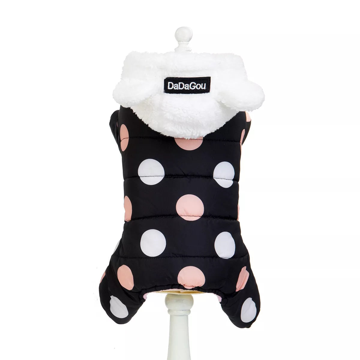 Big polka dot cotton coat with four-leg design in Pink, Black, Light Yellow