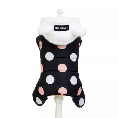 Big polka dot cotton coat with four-leg design in Pink, Black, Light Yellow
