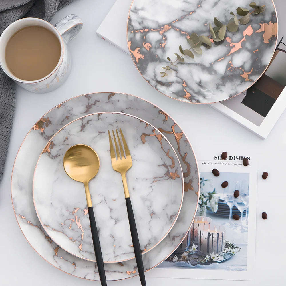 Ceramic Western steak plate with gold accents in 10-inch and 8-inch sizes, multiple colour options