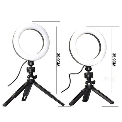Black desktop mobile phone bracket with adjustable colour fill light and tripod stand for video recording