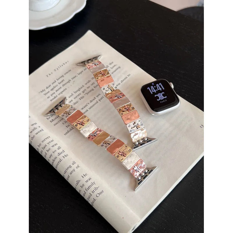 Embossed dragonfly elastic watch band in 125mm and 135mm lengths for Apple Watch 38/40/41mm and 44/45/46/49mm