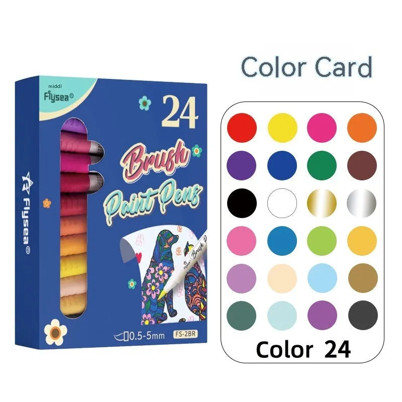 Set of soft-head gouache pens in various colours for hand accounting and card art.