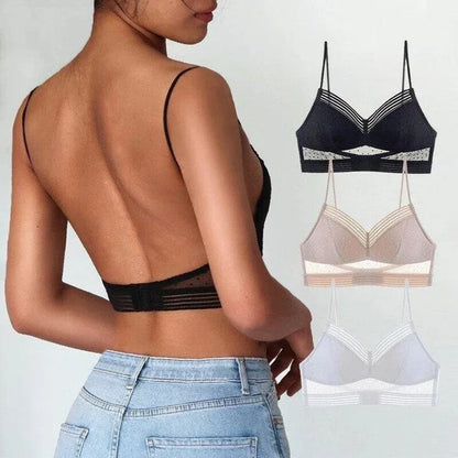 Backless bra with thin lace detailing, providing a seamless and invisible look under clothing