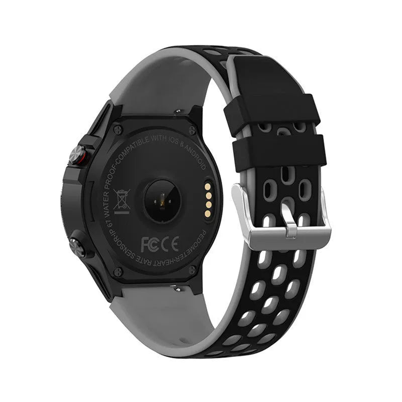 Blue sports smart watch with 1.3 inch screen displaying fitness metrics on silicone strap