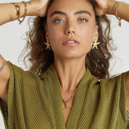 Serene Gold Starfish Earrings in stainless steel with gold electroplated finish