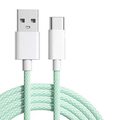 Android Flash Charge USB Type-C Cable in blue, gray, green, and purple