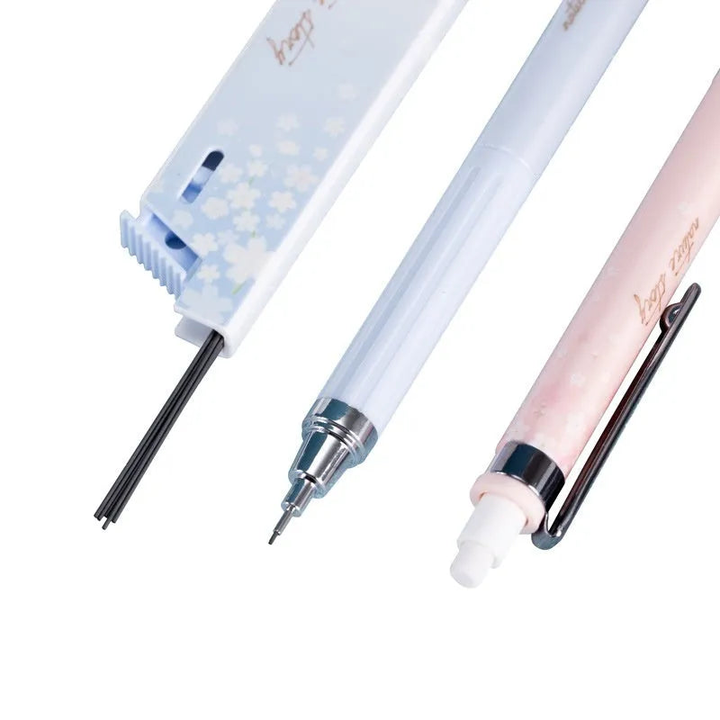 Simplified 0.5mm cartoon automatic pencil set with three pencils and refill boxes in mixed colours