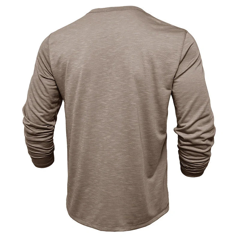 Premium long-sleeve henley shirt for men in a variety of colors and sizes