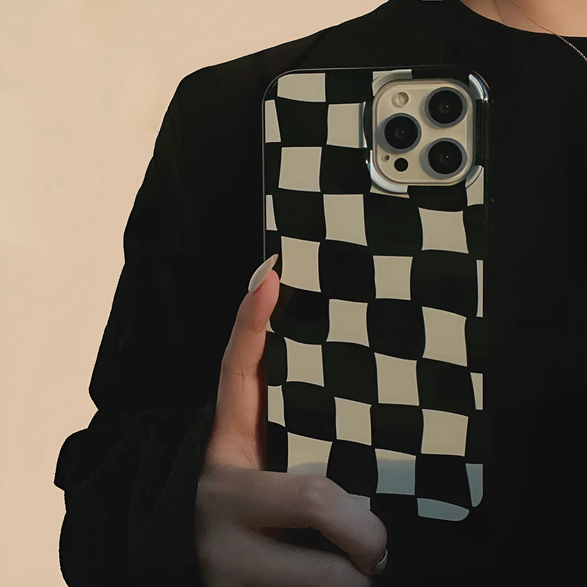 Lattice Case 13 TPU back cover with bright black twisted grid pattern for iPhone models