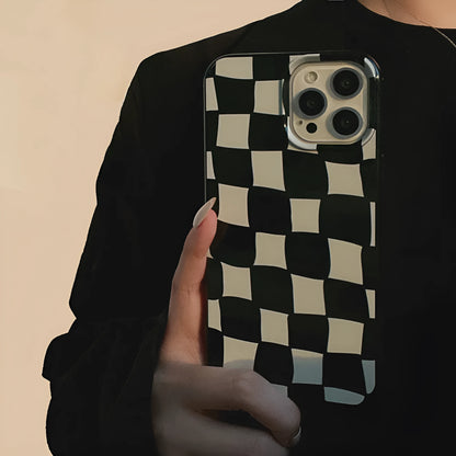 Lattice Case 13 TPU back cover with bright black twisted grid pattern for iPhone models