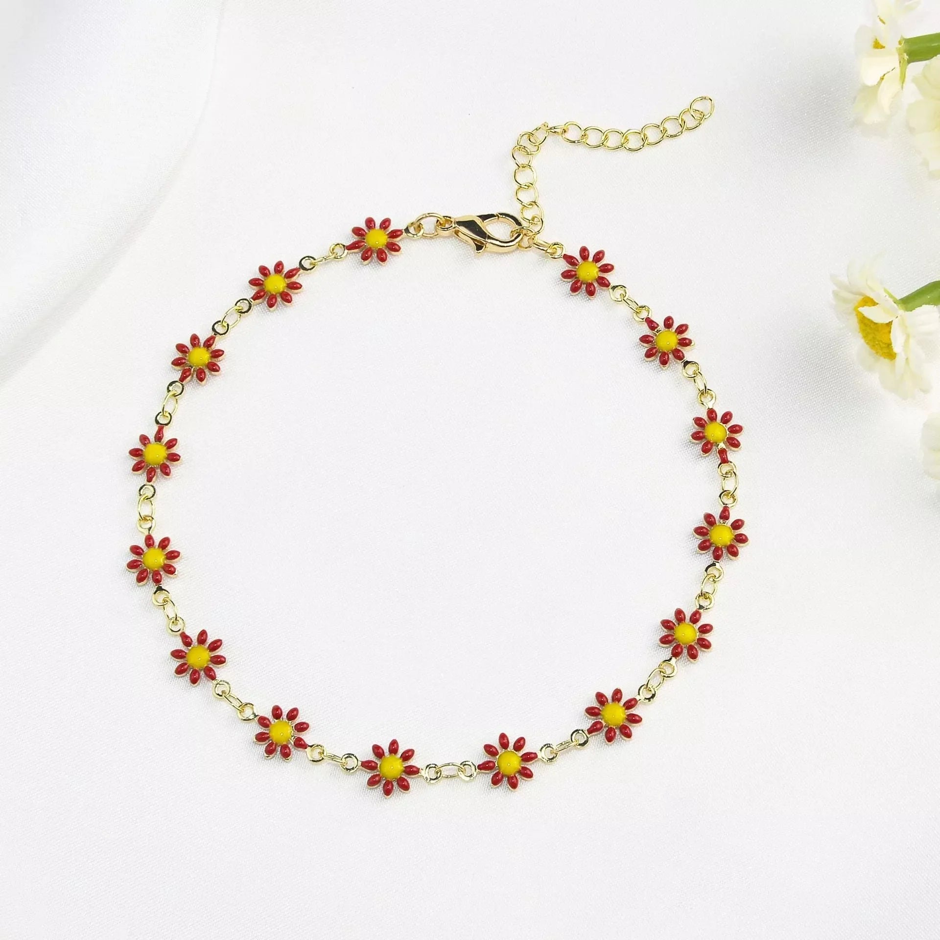 Little Daisy Anklet - Colorful floral ankle ring with adjustable fit