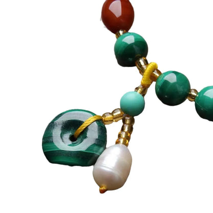 Natural green malachite and red agate barrel bead bracelet for men and women.