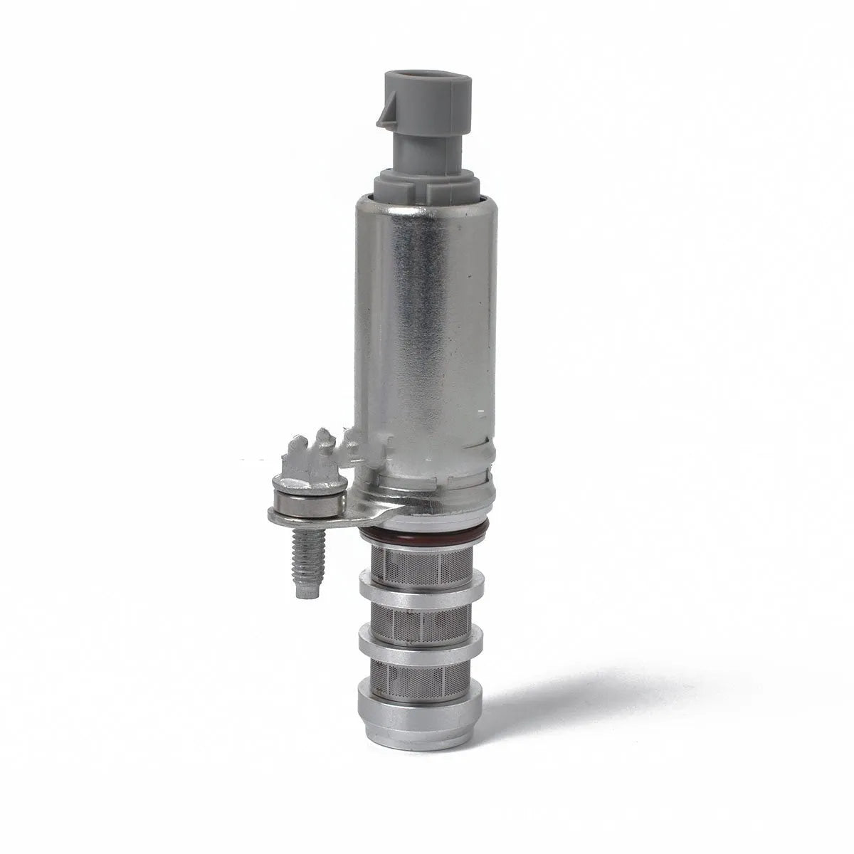 A pair of silver automotive VVT oil control solenoid valves for Buick and Chevrolet models.