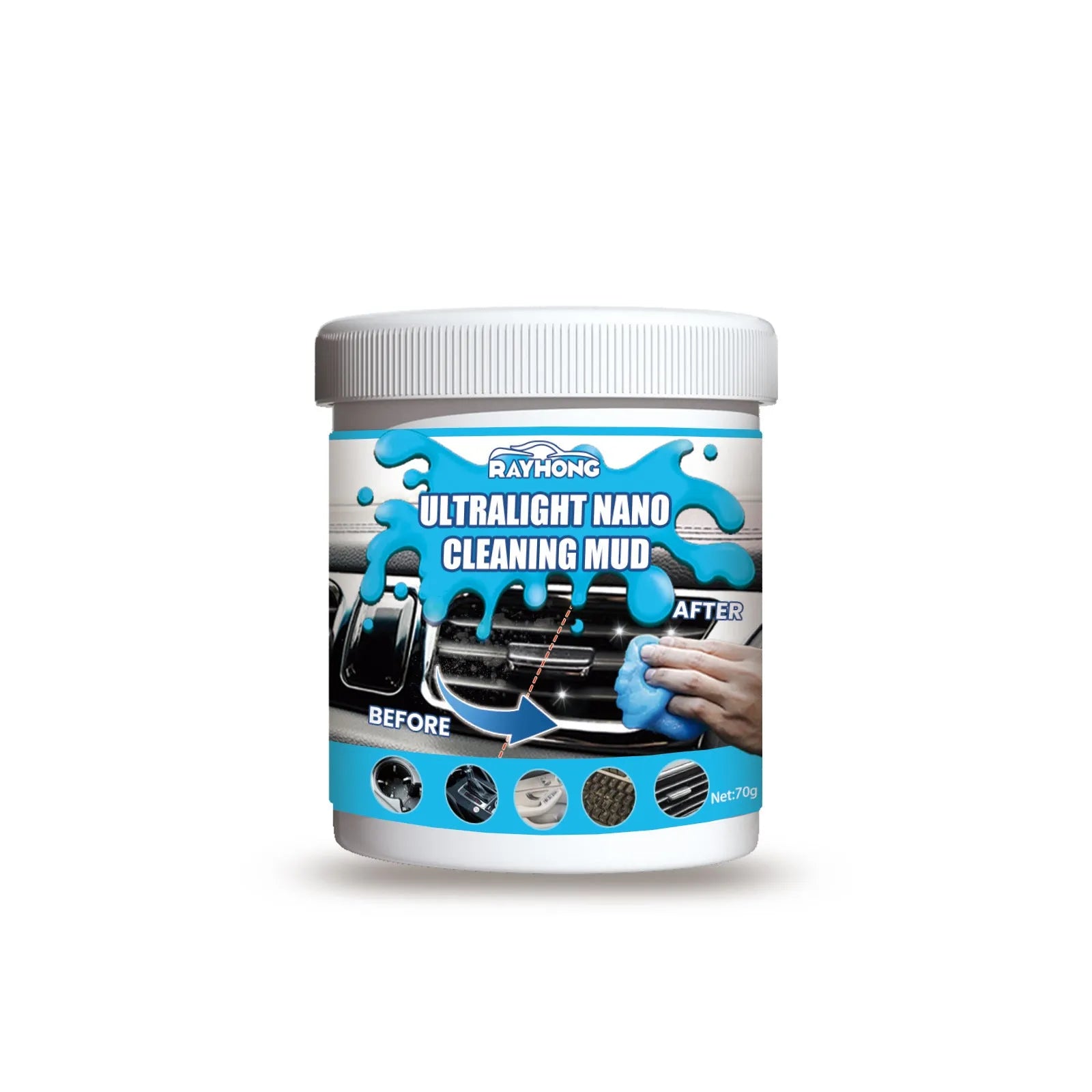 70g car interior cleaning soft gel adhesive for dust removal from vents and crevices.