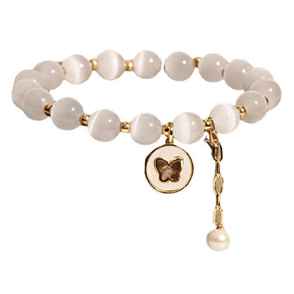 Handmade white cat's eye crystal geometric bracelet for women.