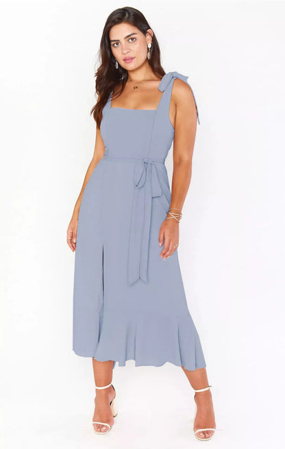 Women's summer suspender split dress with lace-up detail in various colors