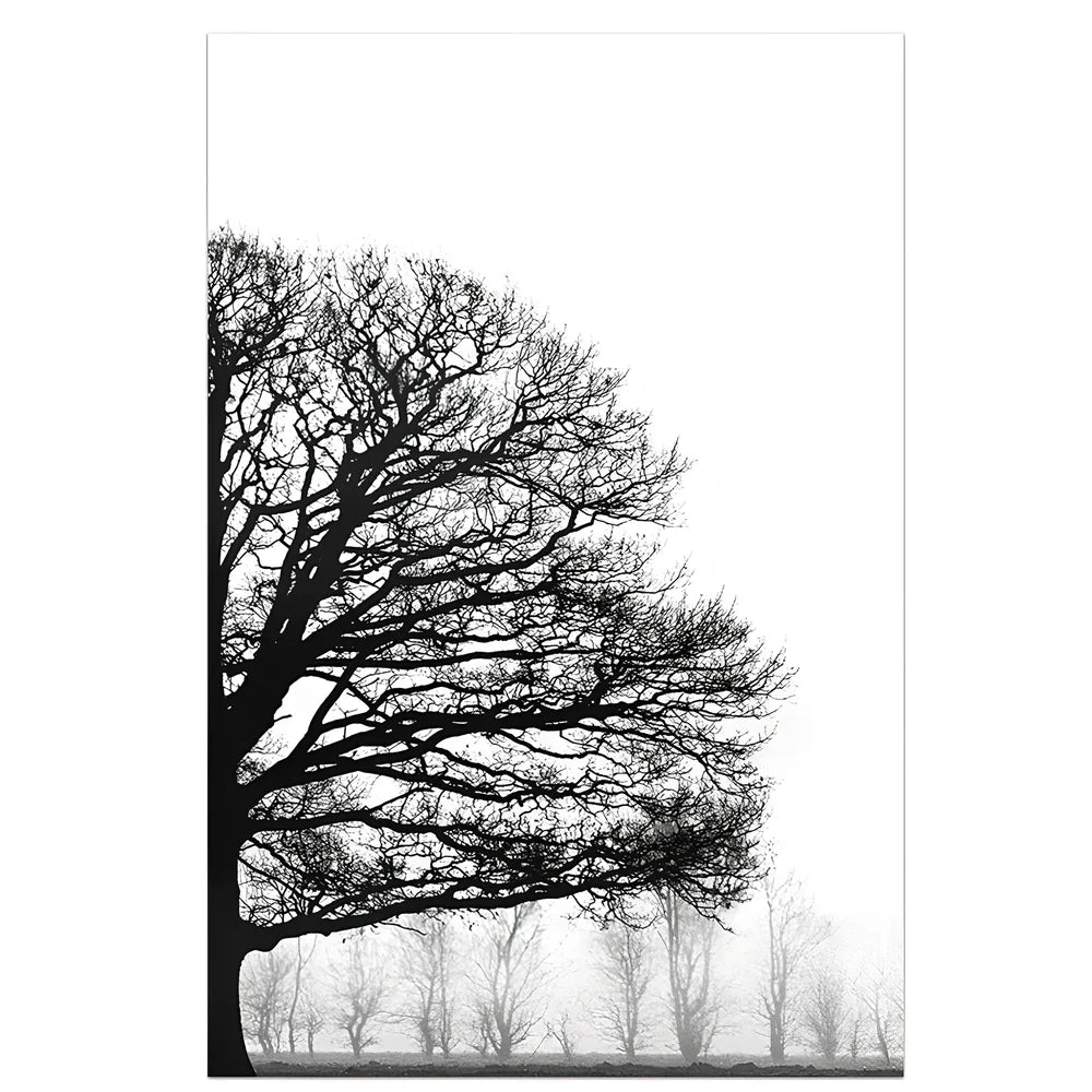Frameless black and white winter trees canvas painting on wall, sizes 10x15cm to 70x100cm for bedroom decor