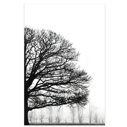 Frameless black and white winter trees canvas painting on wall, sizes 10x15cm to 70x100cm for bedroom decor