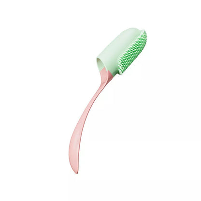 Silicone finger toothbrush for dogs and cats in pink, yellow, and white