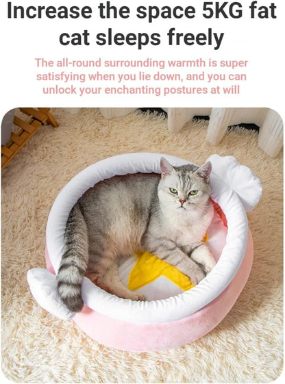 Pink and yellow honey pot shaped cat sofa bed with removable nest pad for small pets