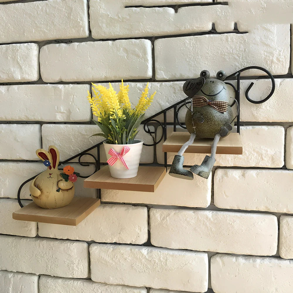 Wrought iron wall hanging with stair-shaped design, 30cm wide, in pastoral style for home decoration