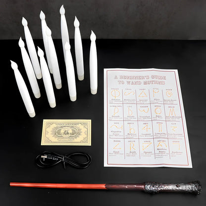 Flameless candles with magic wand remote control showing resin construction and flickering warm light effect