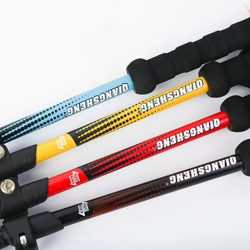 Outdoor straight handle trekking pole with adjustable length and tungsten steel tip