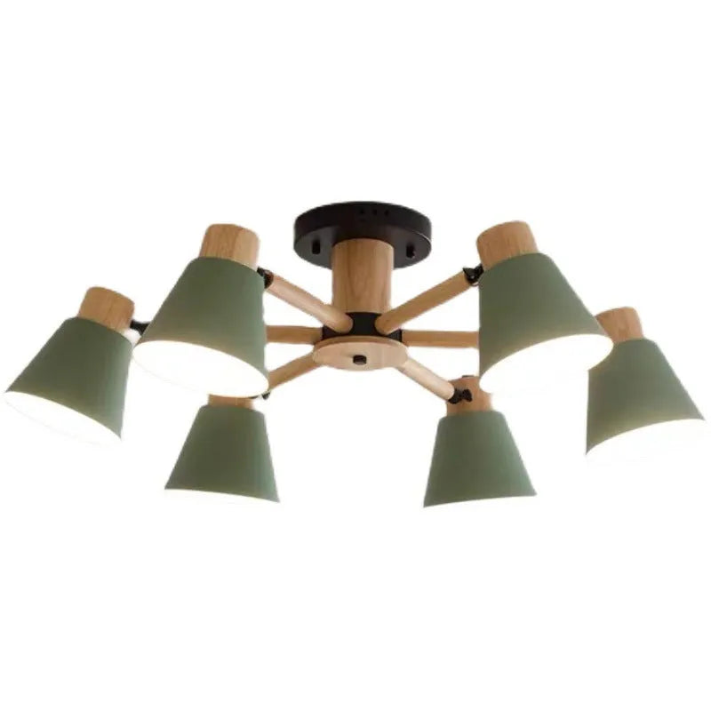 Nordic Macaron ceiling lamp with ironwood construction and multiple light heads in various colour options