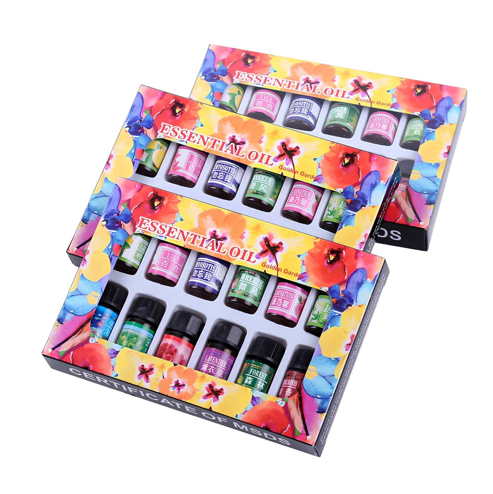 12 water-soluble essential oil sticks for humidifiers in 3ml bottles with rose, lavender, lemon fragrances