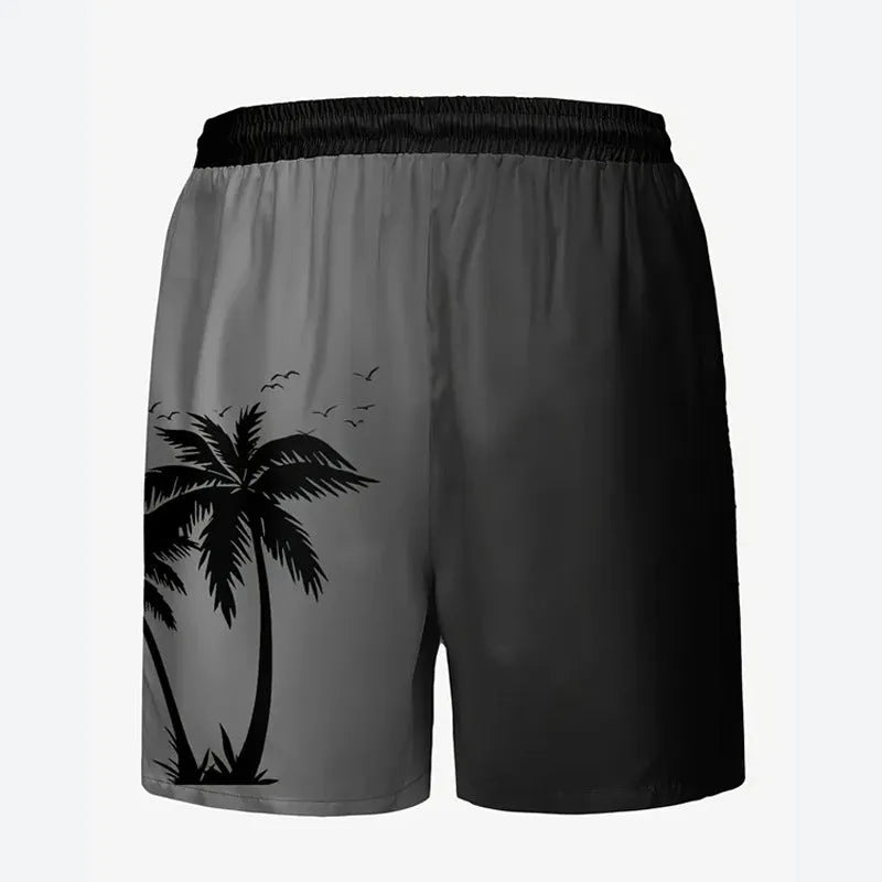Men's loose fit polyester beach shorts in various colours showing size range up to 5XL