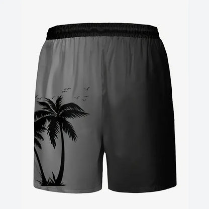 Men's loose fit polyester beach shorts in various colours showing size range up to 5XL