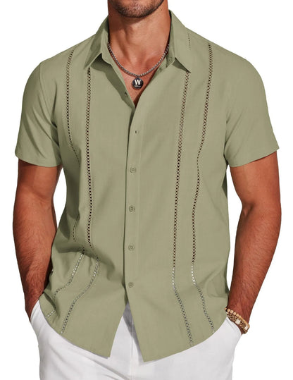 Men's slim fit Hawaiian short sleeve shirt with a colourful digital print pattern.