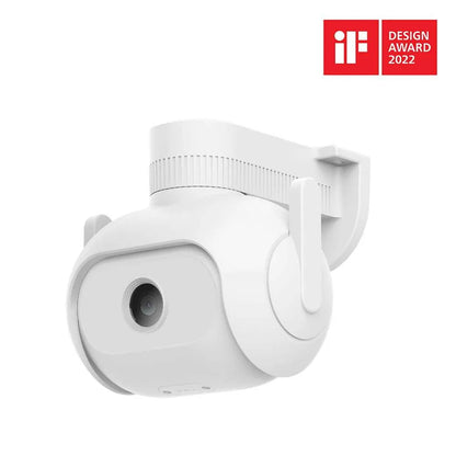 IMILAB EC5 white outdoor security camera with floodlight, 2K resolution, 360° rotation, and IP66 waterproof rating.