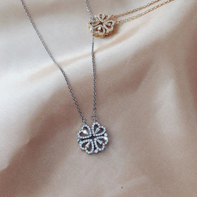 Elegant four-leaf clover necklace with magnetic and detachable design for versatile styling